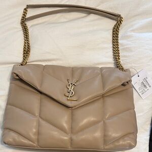 NWT Yves Saint Laurent Medium Puffer Quilted Shoulder Bag with Gold Chain
